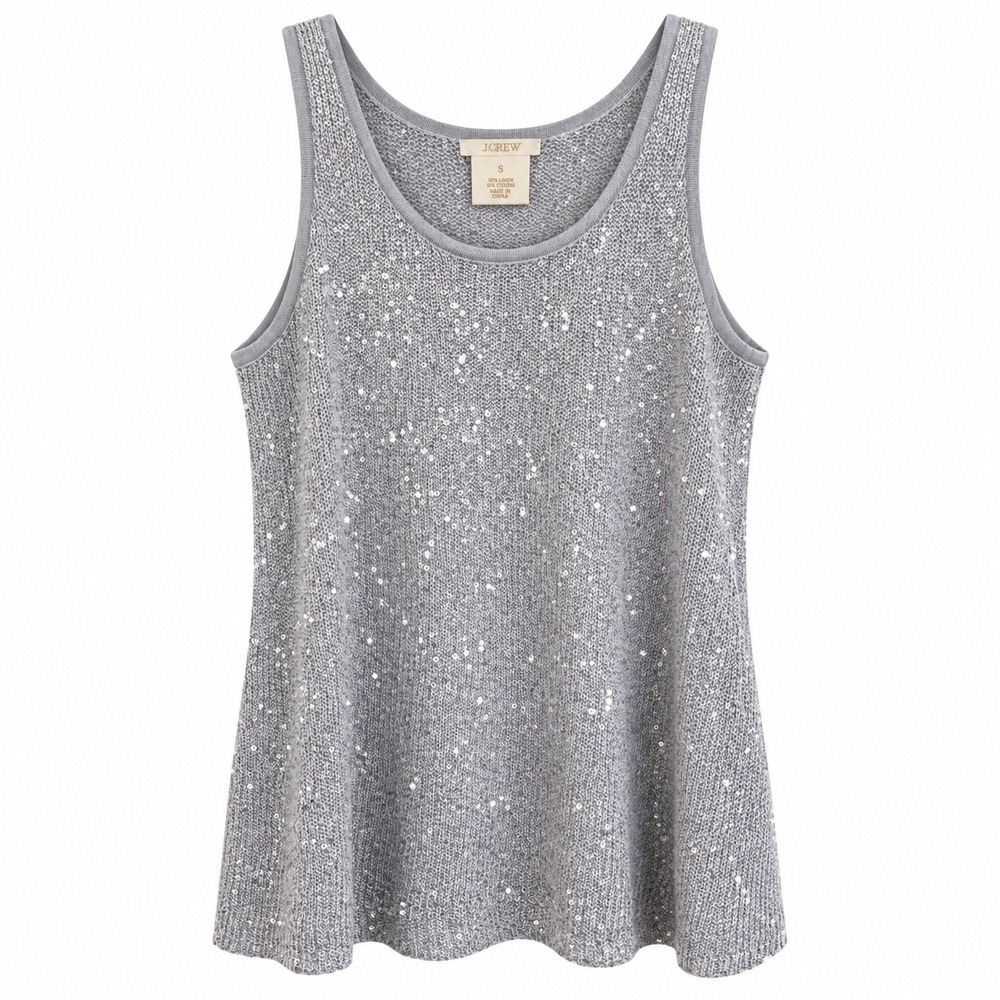 Matty M Knit Tank Top Sequined Cotton Blend Large Silver Gray Sparkly Glam